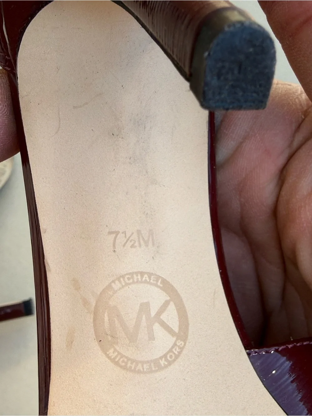 Michael Kors Glossy Burgundy Patent Slingback with Gold Hardware Women Size 7.5